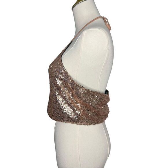 Bear Dance Women’s Large Rose Gold Sequin Halter Crop Top Sexy Clubwear - Picture 3 of 6